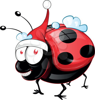 Lady Bug Character with Santa Claus hat . vector illustation