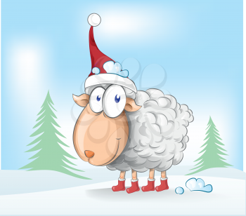 sheep christmas mascot cartoon on winter background