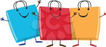 happy group of Shopping bag  cartoon character mascot