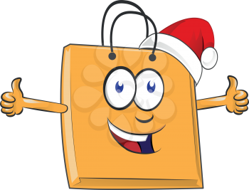 
 Shopping bag cartoon character mascot with christmas hat. giving a thumbs up