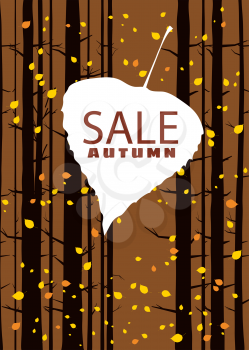 Sale autumn on an autumn leaf, fall, background landscape forest, tree trunks