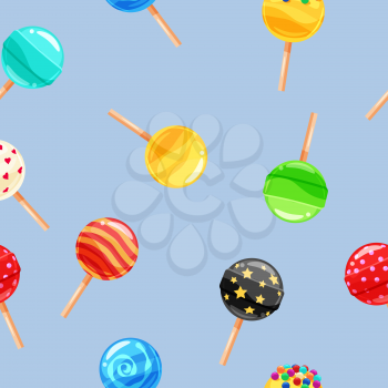 Seamless pattern colored candy lollipop, caramel on stick