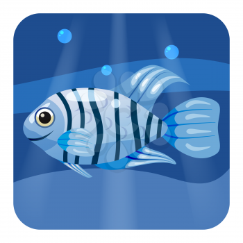 Cute beautiful tropical fish, on sea background, ocean, vector isolated