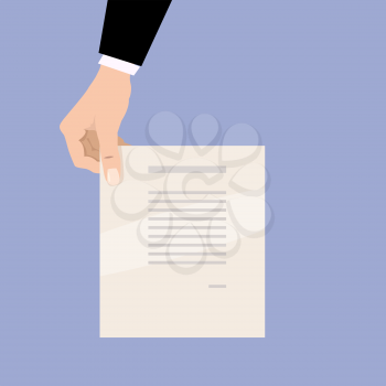 Cartoon businessman hand holding empty blank paper. vector illustration