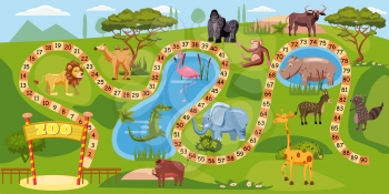 Zoo board game with numbers for children
