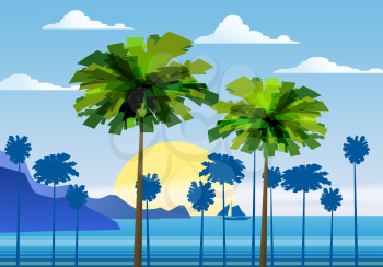 Summer sunny tropical backgrounds seascape with palms seaside
