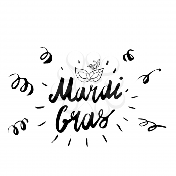 Mardi Gras hand drawn lettering and mask for Brasil carnaval