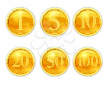 Set gold coins illustration. Cool coins set. Vector, cartoon style