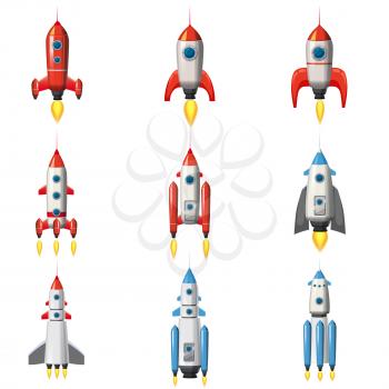 Set Rocket space ship, isolated vector illustration. Simple retro spaceship icon