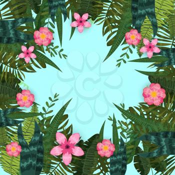 Summer trendy tropical leaves and flowers