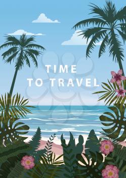 Time to travel Summer holidays vacation seascape landscape seascape ocean sea beach, coast, palm leaves