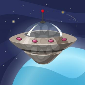 Ufo spaceship icon in cartoon style