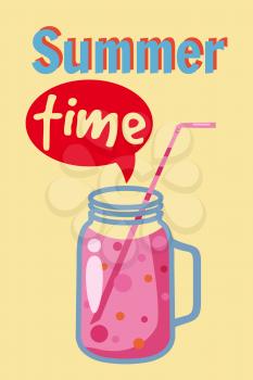 Summer time template jar with smoothie in bright colors, vector