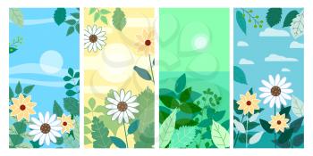 Set of floral spring leaves and flowers vertical backgrounds social media stories templates