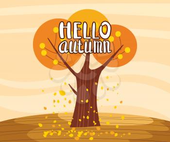 Hello Autumn landscape lonely tree in trend style flat cartoon