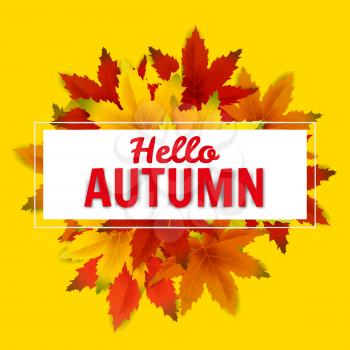 Hello Autumn Sale Background Template, with falling bunch of leaves