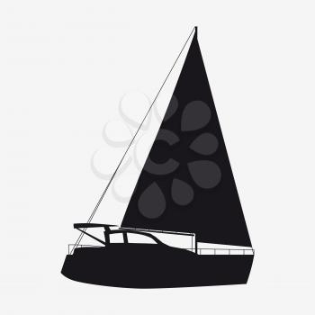 Icon sailboat, boat, yacht side view silhoutte. Vector isolated