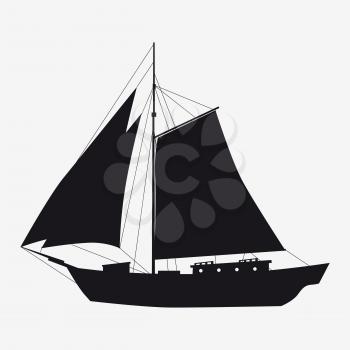 Icon sailboat, boat, yacht side view silhoutte. Vector isolated