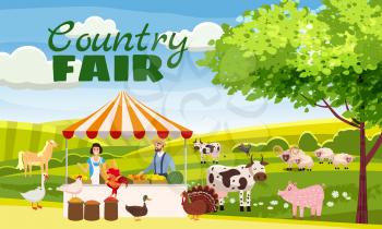 Country Fair Farmer Family Sell Harvest Products Grocery On Eco Farm Organic