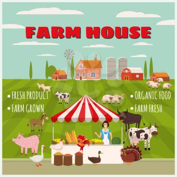 Farm House Farmer Women Sell Harvest Products Grocery On Eco Farm Organic