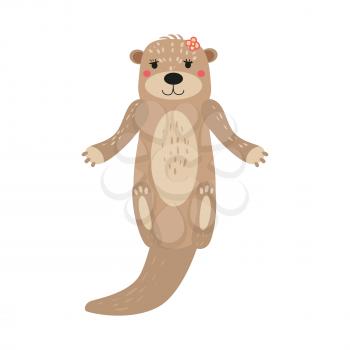 Otter cute animal character female white background isolated