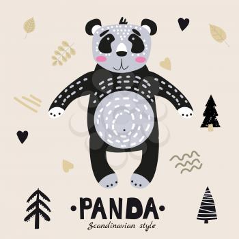 Panda cute funny character. Childish vector illustration in scandinavian style