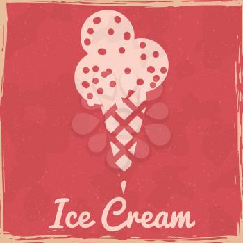 Ice Cream cone sweet dessert vintage poster. Textured grunge effect retro card