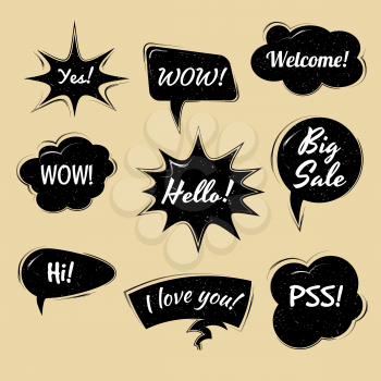 Collection of Cartoon, Comic Speech Bubbles. Colored Dialog Clouds Dot Background in Pop Art Style.