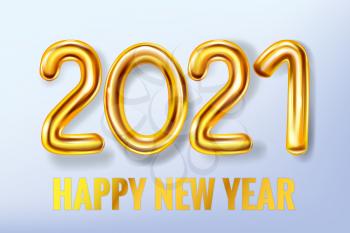 2021 Happy New Year background. Gold realistic 3d balloons foil metallic numbers. Vector illustration celebrate festive party, poster, banner