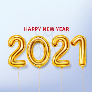 2021 Happy New Year background. Gold realistic 3d balloons foil metallic numbers. Vector illustration celebrate festive party, poster, banner