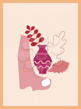 Autumn trendy card collage. Minimal shapes vase colour pastel flora