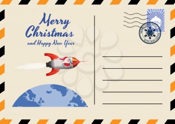 Christmas and New Year Postcard with stamps and mark