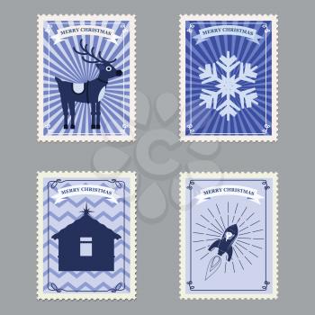 Set Merry Christmas retro postage stamps
