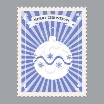 Merry Christmas retro postage stamp with christmas ball