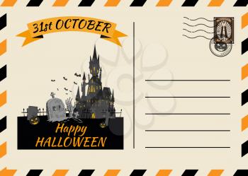 Happy Halloween Postcard invitation template with Postage Stamp background design