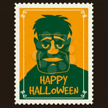 Happy Halloween Postage Stamps with monster zombie