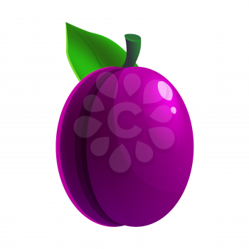 Ripe plum fruit whole fresh organic, purple color, icon. Vector illustration symbol icon cartoon realistic style