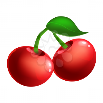 Cherry ripe berry, fruit whole fresh organic, red color, icon. Vector illustration symbol icon cartoon realistic style