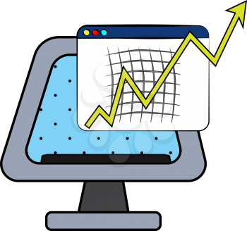 An excel sheet on a desktop computer showing a graph of accelerating growth in the field vector color drawing or illustration 