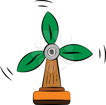 A tree of windmill shape with three arms which looks green leaves depicting air as source of renewable energy vector color drawing or illustration 