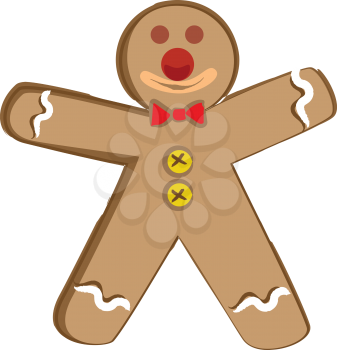 Traditionally gingerbread cookie with whitered & yellow frosting made during Christmas vector color drawing or illustration 