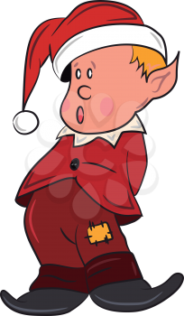 Clipart of a surprised elf with its red Christmas suite vector color drawing or illustration 