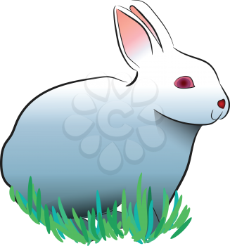 A white rabbit with red eyes and big bunny ears vector color drawing or illustration 
