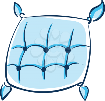 Vector illustration of a light blue pillow with dark blue buttons white background.