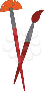 Pair of red painting brushes vector illustration on white background.