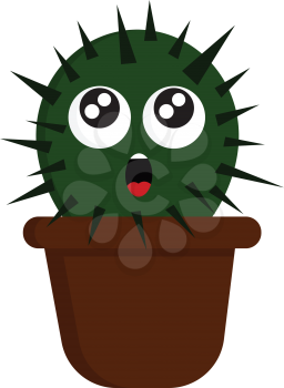 Suprised cactus in brown pot vector illustration on white background.
