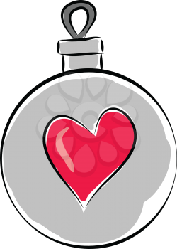 Light grey christmas ball with pink heart vector illustration on white background.