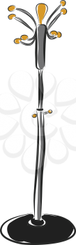 Grey coat hanger with yellow hooks and black stand vector illustration on white background.
