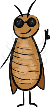 Cockroach character with sunglasses vector illustration on white background.