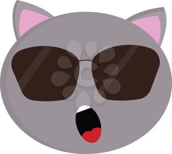 Grey cat with sunglasses vector illustration on white background.